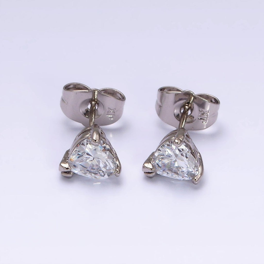 White Gold plated 7mm Clear Heart CZ Stud Earrings | AD1316 - DLUXCA