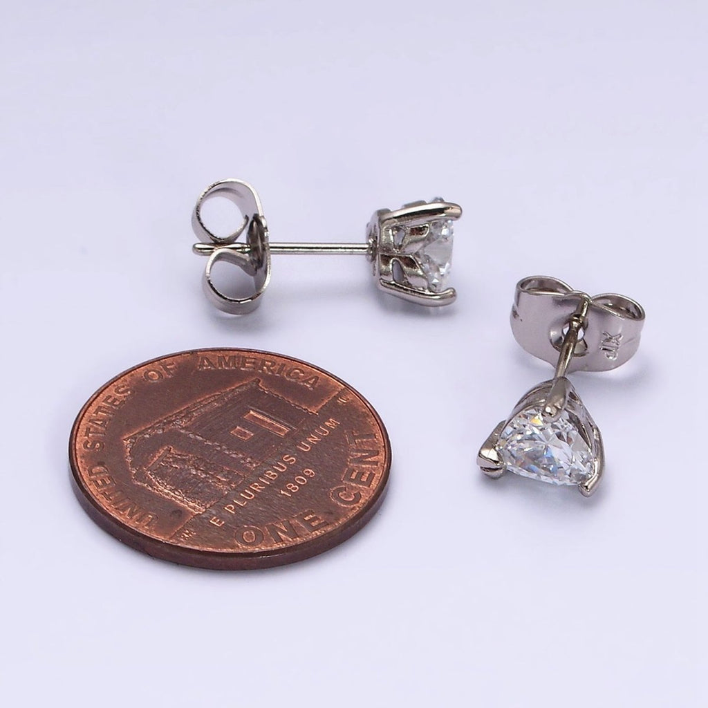 White Gold plated 7mm Clear Heart CZ Stud Earrings | AD1316 - DLUXCA