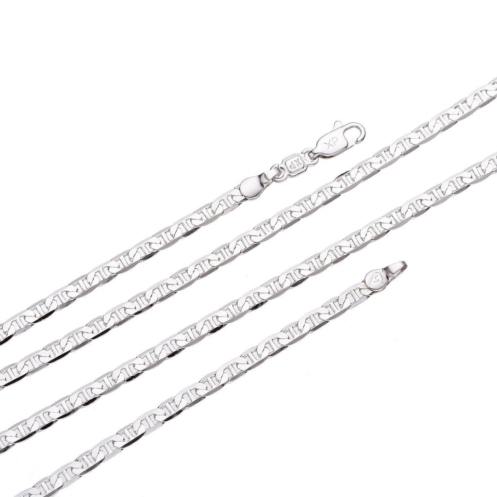 White Gold plated Anchor Chain For Necklace Making, Dainty 2mm Mariner Chain, 17 Inches Mariner Necklace w/ Lobster Clasps | CN-065 - DLUXCA