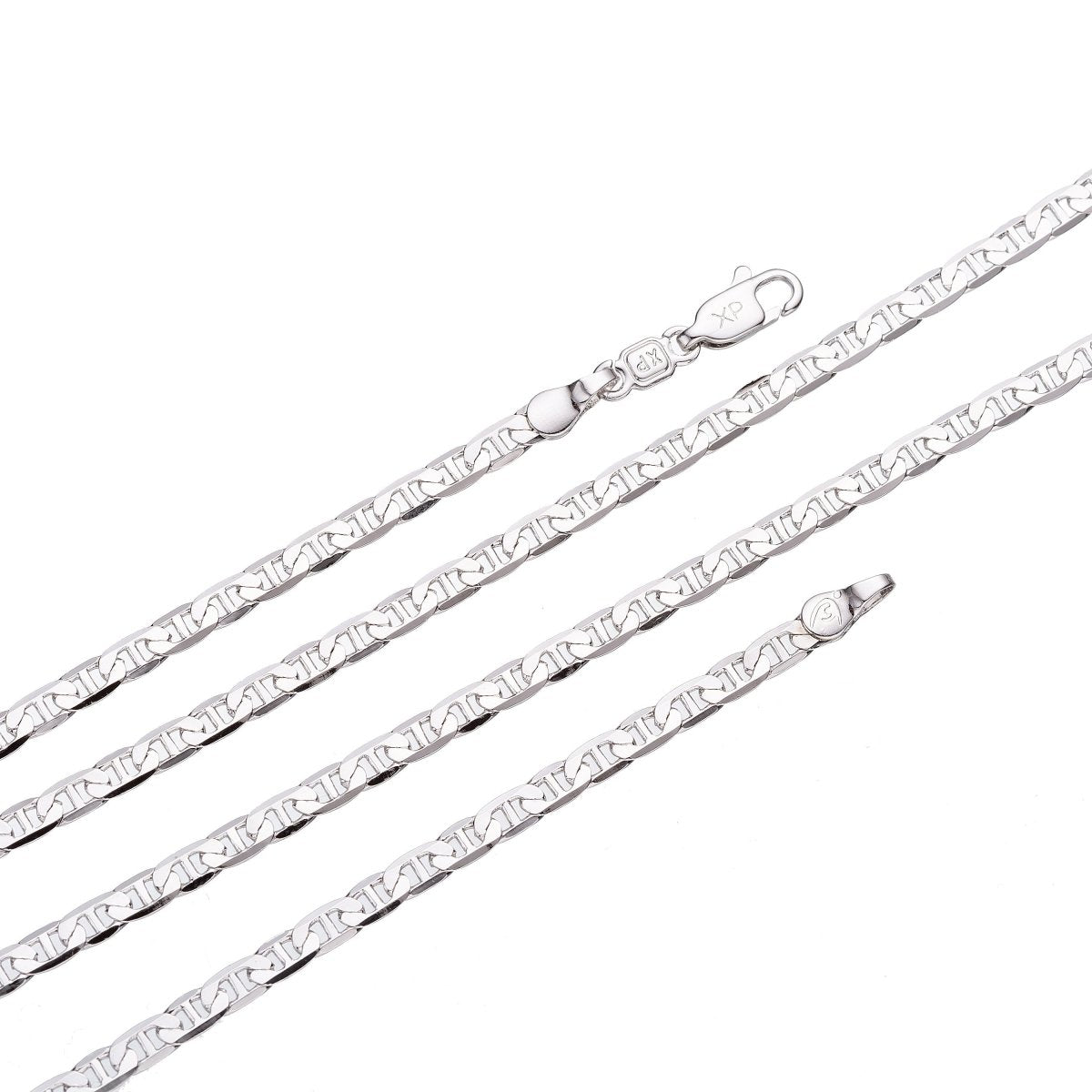 White Gold plated Anchor Chain For Necklace Making, Dainty 2mm Mariner Chain, 17 Inches Mariner Necklace w/ Lobster Clasps | CN-065 - DLUXCA