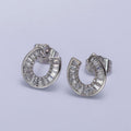 White Gold plated Baguette Circular Lucky Horseshoe Stud Earrings | AB1041 - DLUXCA