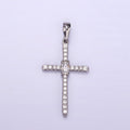 White Gold plated Baguette Micro Paved CZ Religious Cross Pendant | I360 - DLUXCA