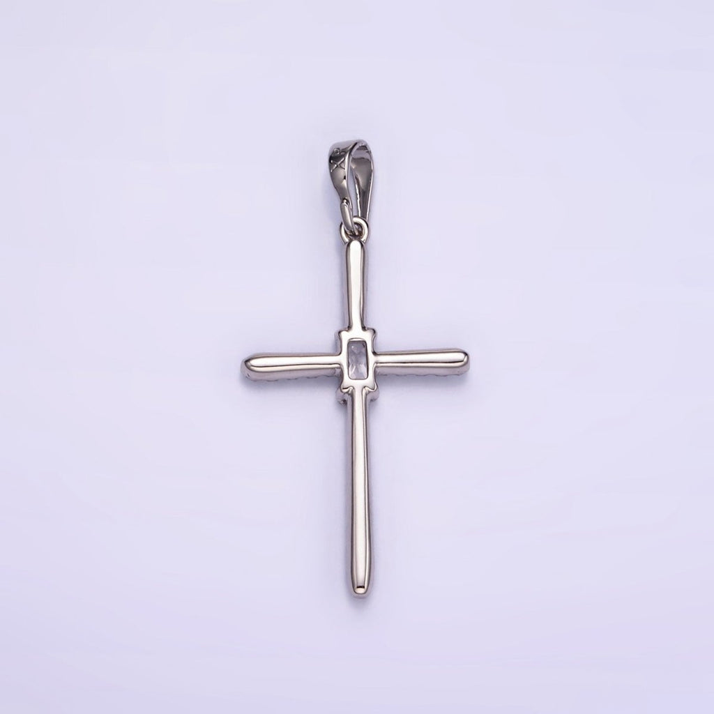 White Gold plated Baguette Micro Paved CZ Religious Cross Pendant | I360 - DLUXCA