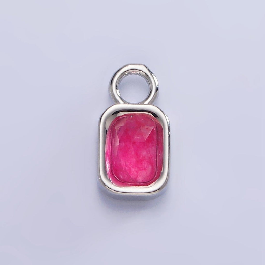 White Gold plated Baguette Multifaceted Natural Gemstone Personalized Add-On Silver Charm | AC1400 - AC1410