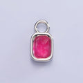 White Gold plated Baguette Multifaceted Natural Gemstone Personalized Add-On Silver Charm | AC1400 - AC1410