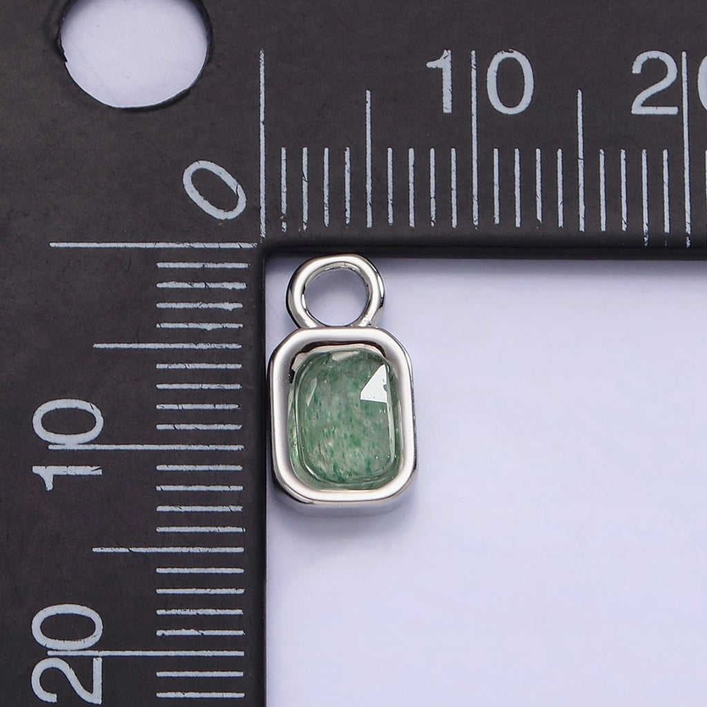 White Gold plated Baguette Multifaceted Natural Gemstone Personalized Add-On Silver Charm | AC1400 - AC1410