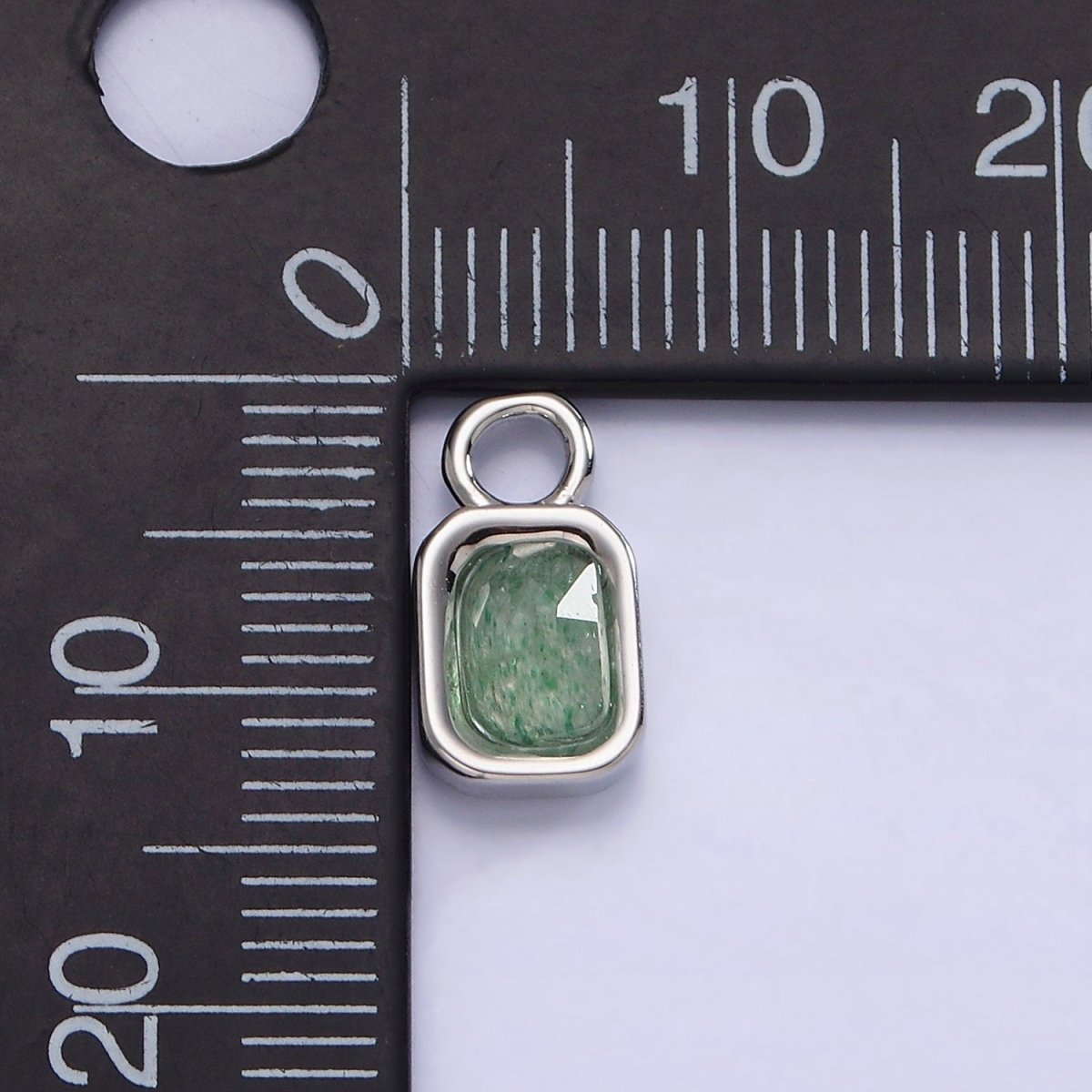 White Gold plated Baguette Multifaceted Natural Gemstone Personalized Add-On Silver Charm | AC1400 - AC1410