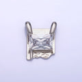White Gold plated Baguette Script Snapped Tag Connector | G378 - DLUXCA