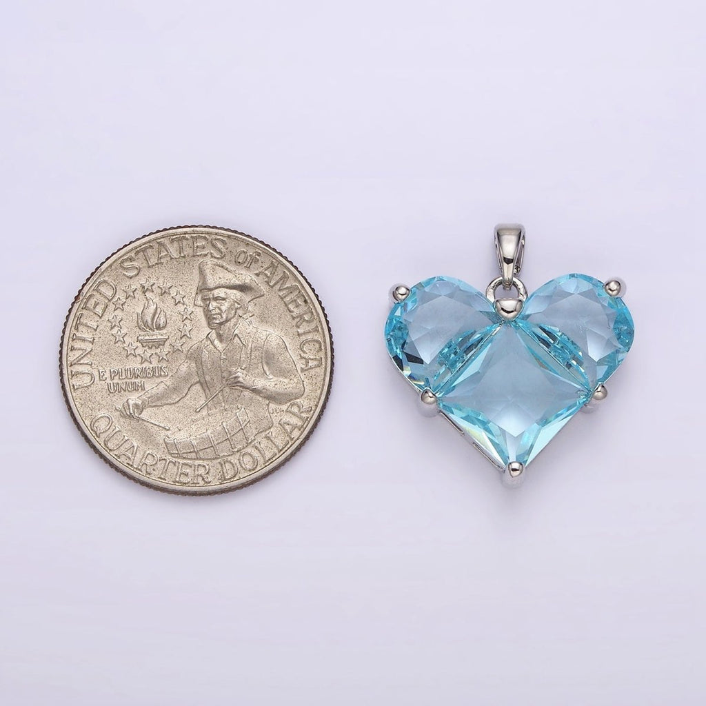 White Gold plated Blue CZ Pixelated Heart Silver Pendant | AA763 - DLUXCA