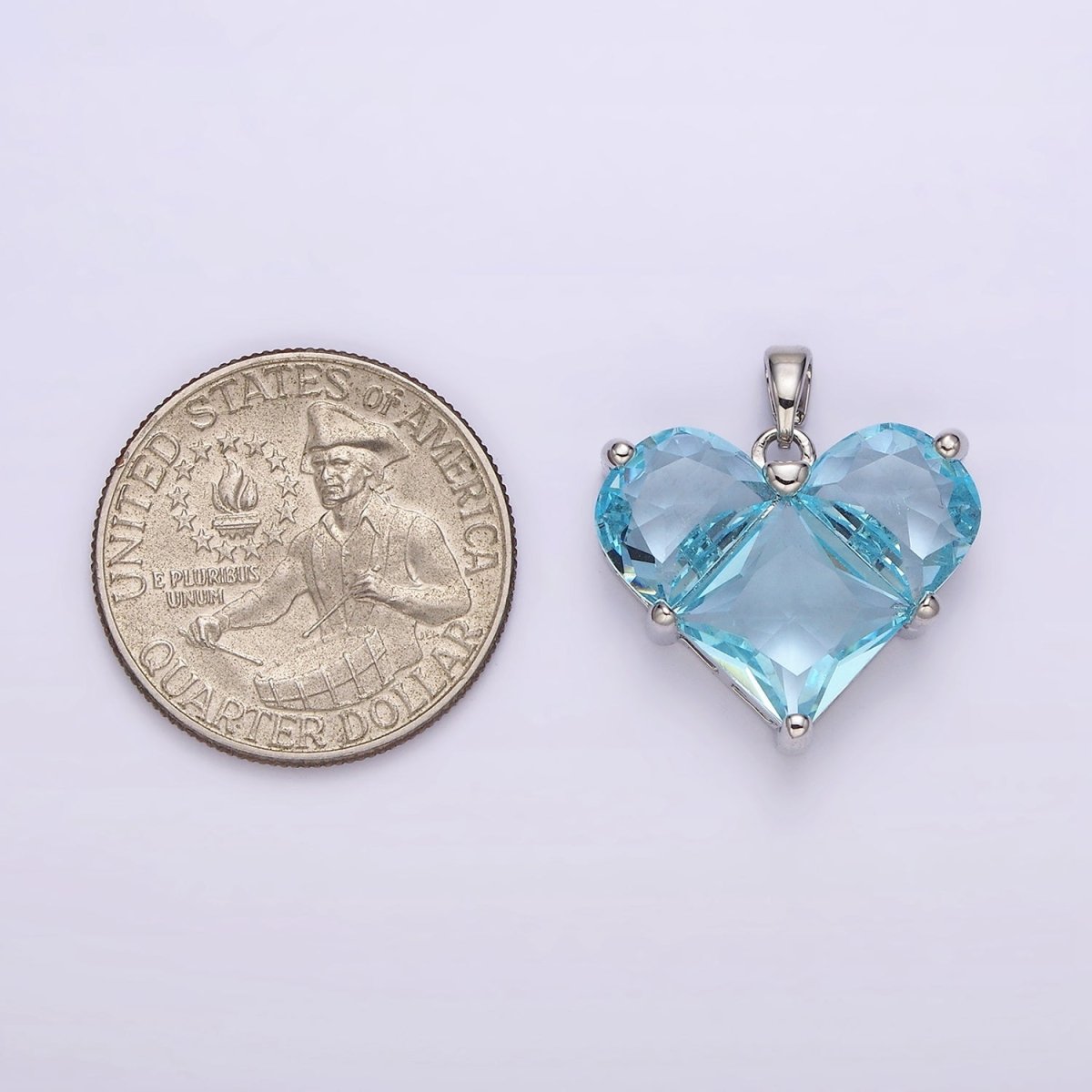 White Gold plated Blue CZ Pixelated Heart Silver Pendant | AA763 - DLUXCA