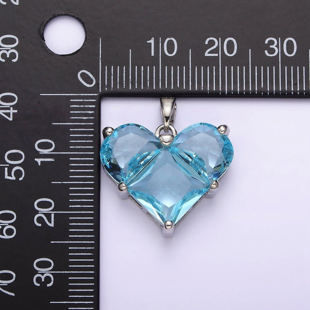 White Gold plated Blue CZ Pixelated Heart Silver Pendant | AA763 - DLUXCA