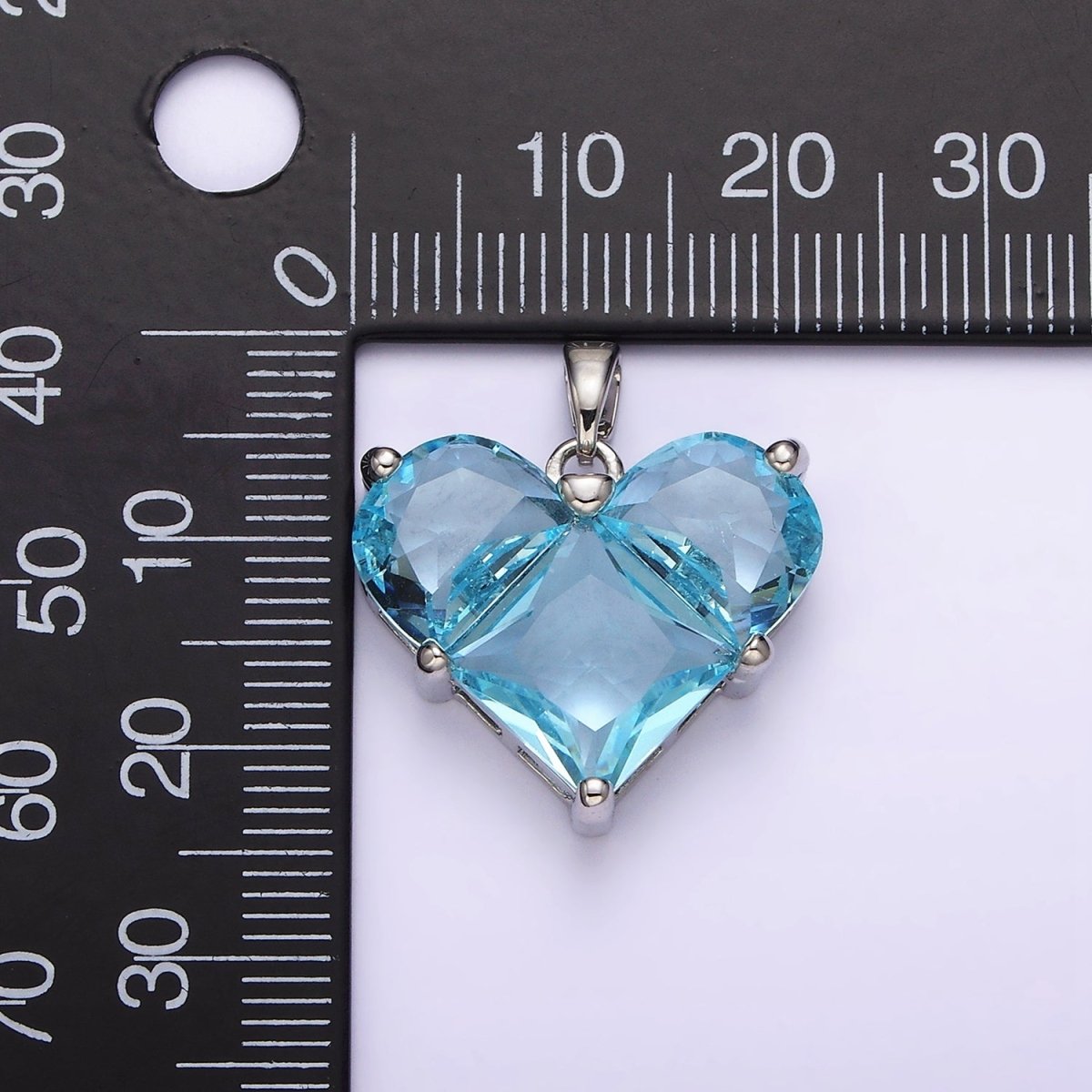 White Gold plated Blue CZ Pixelated Heart Silver Pendant | AA763 - DLUXCA