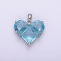White Gold plated Blue CZ Pixelated Heart Silver Pendant | AA763 - DLUXCA