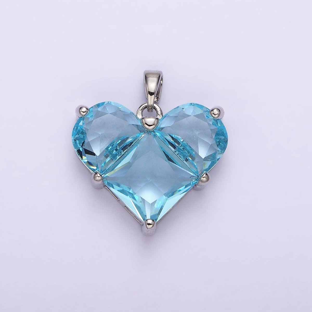 White Gold plated Blue CZ Pixelated Heart Silver Pendant | AA763 - DLUXCA