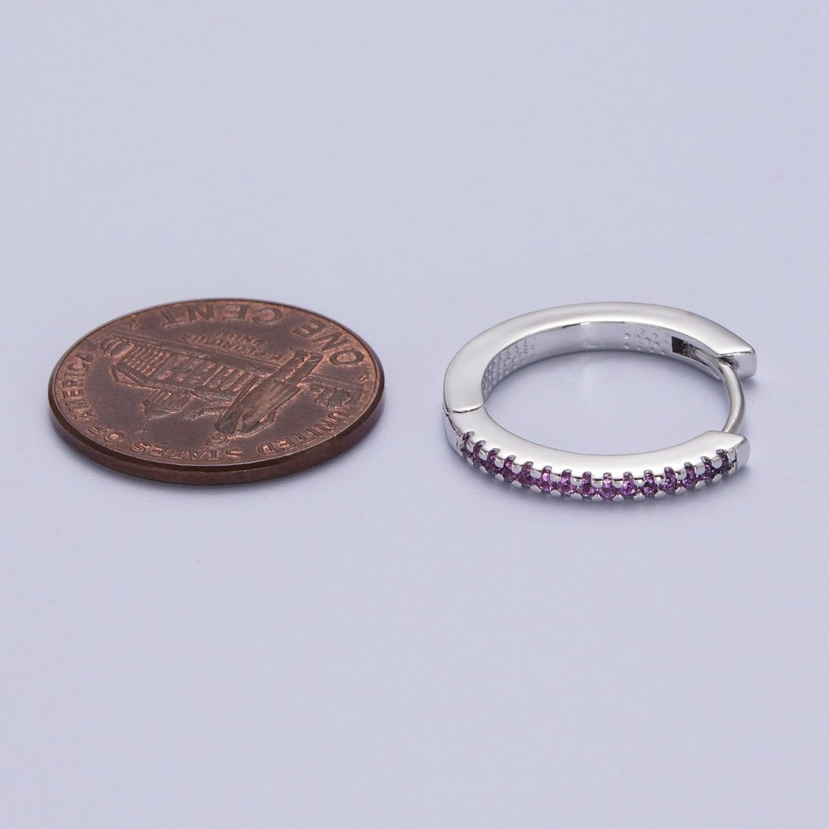 White Gold plated Blue, Fuchsia Micro Paved CZ 17mm Silver Huggie Earrings | AB012 AB014