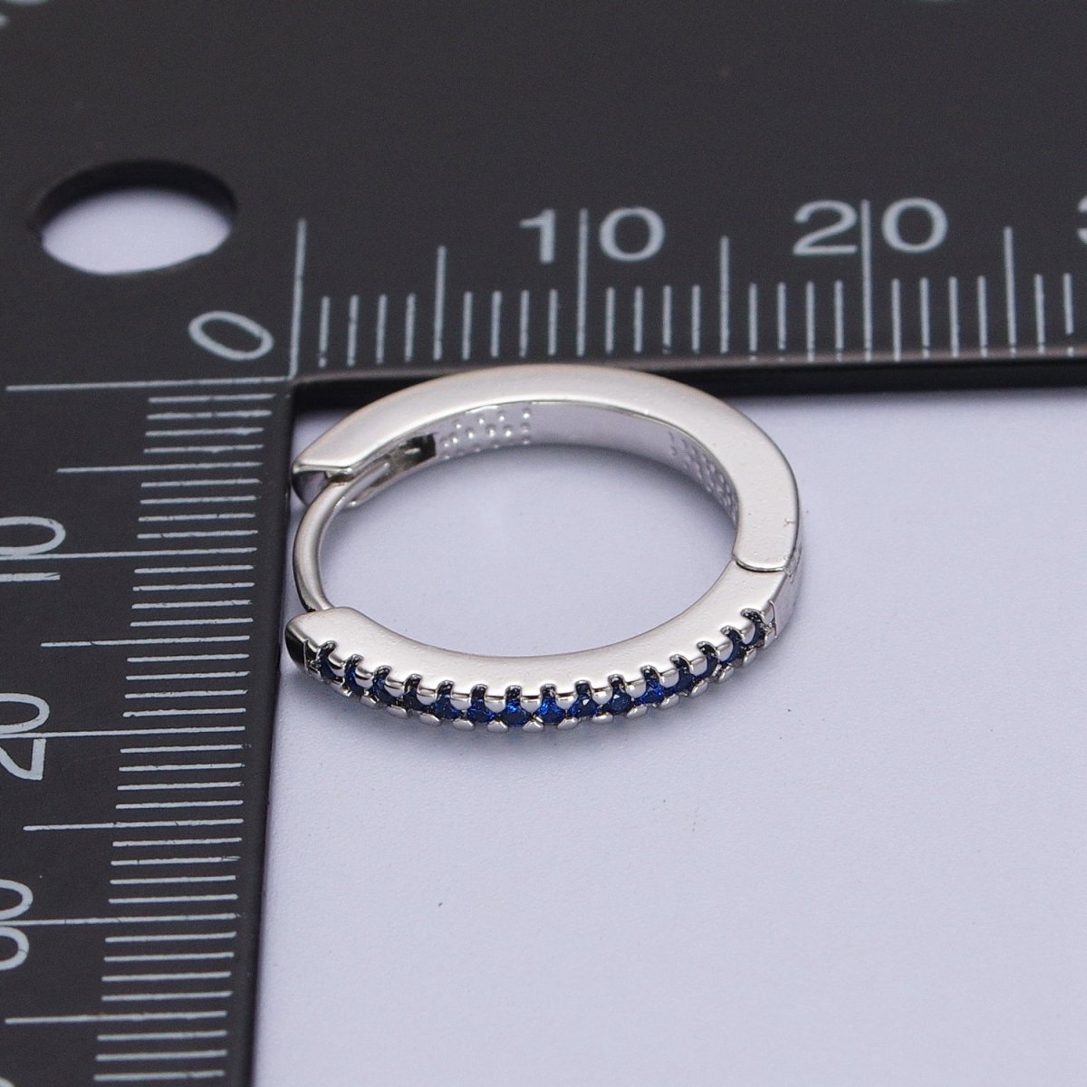 White Gold plated Blue, Fuchsia Micro Paved CZ 17mm Silver Huggie Earrings | AB012 AB014