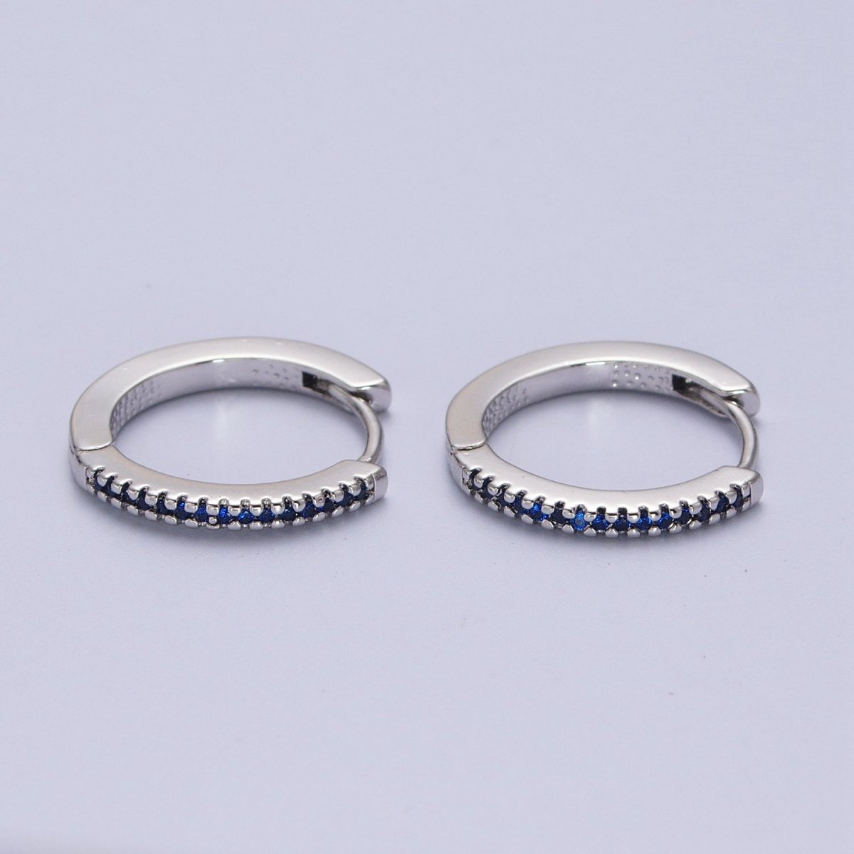 White Gold plated Blue, Fuchsia Micro Paved CZ 17mm Silver Huggie Earrings | AB012 AB014