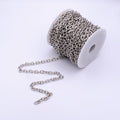 White Gold plated Cable Chain, 9X7mm Silver Cable Rolo Wholesale Bulk by Yard, Unfinished Chain For Craft Making | ROLL-565 Clearance Pricing - DLUXCA