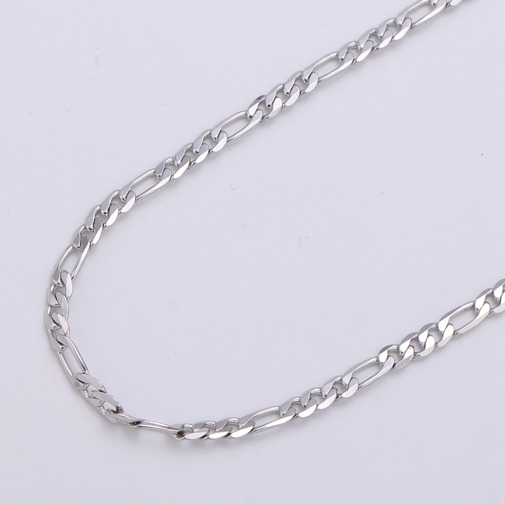 White Gold plated Chain Necklace, 17.7", 17.8", 19.6" Figaro Chains, 3.2mm, 3.3mm, 4.5mm Figaro Necklace w/ Lobster Clasps | CN-946, CN-947, CN-948  Clearance Pricing