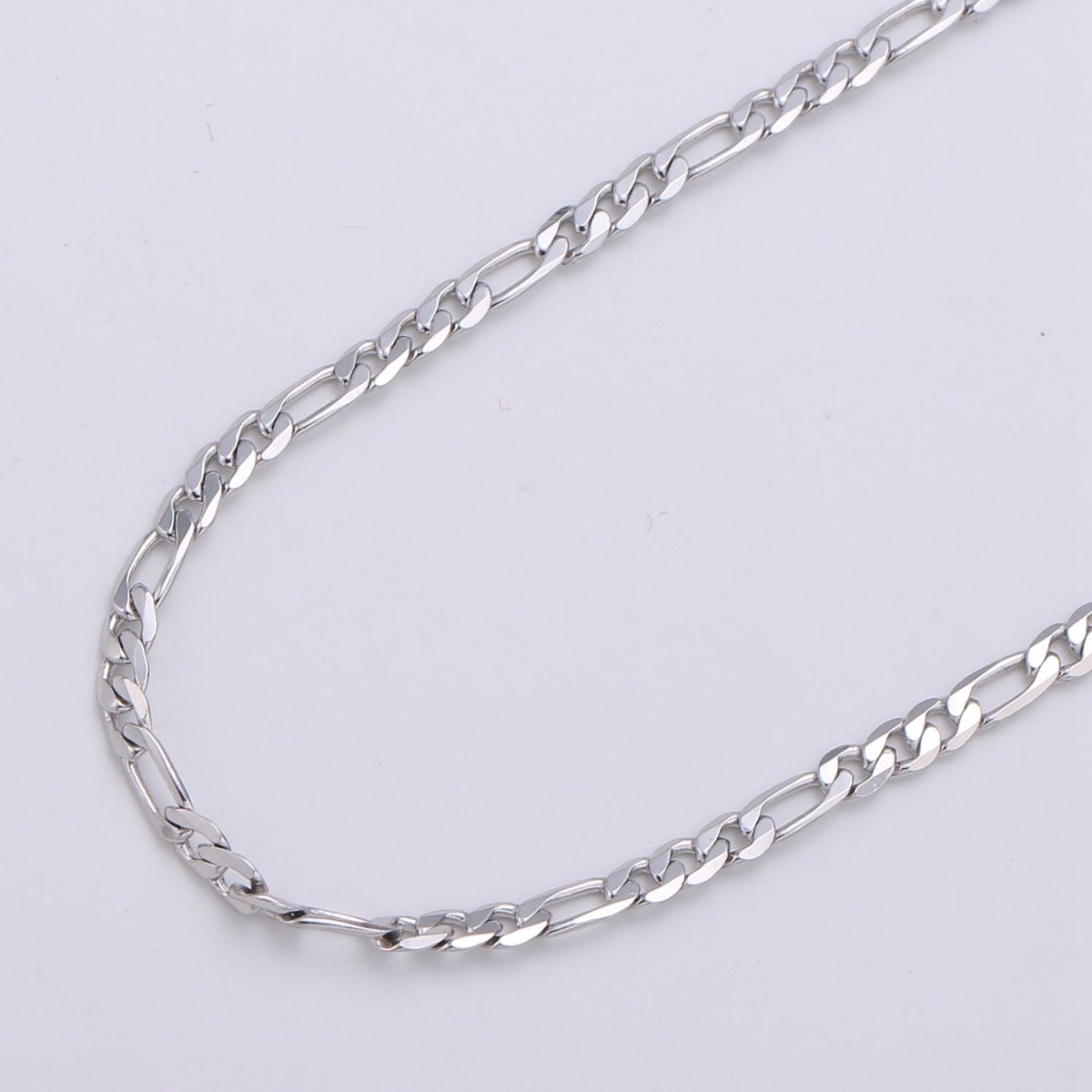 White Gold plated Chain Necklace, 17.7", 17.8", 19.6" Figaro Chains, 3.2mm, 3.3mm, 4.5mm Figaro Necklace w/ Lobster Clasps | CN-946, CN-947, CN-948  Clearance Pricing