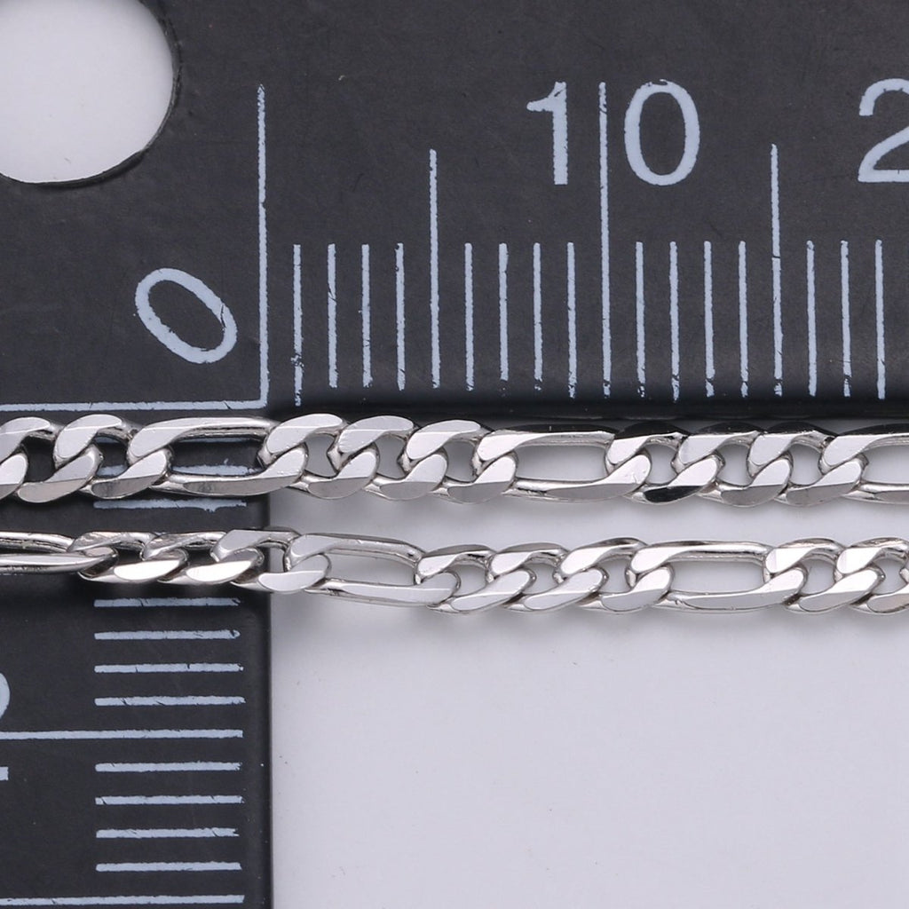 White Gold plated Chain Necklace, 17.7", 17.8", 19.6" Figaro Chains, 3.2mm, 3.3mm, 4.5mm Figaro Necklace w/ Lobster Clasps | CN-946, CN-947, CN-948  Clearance Pricing