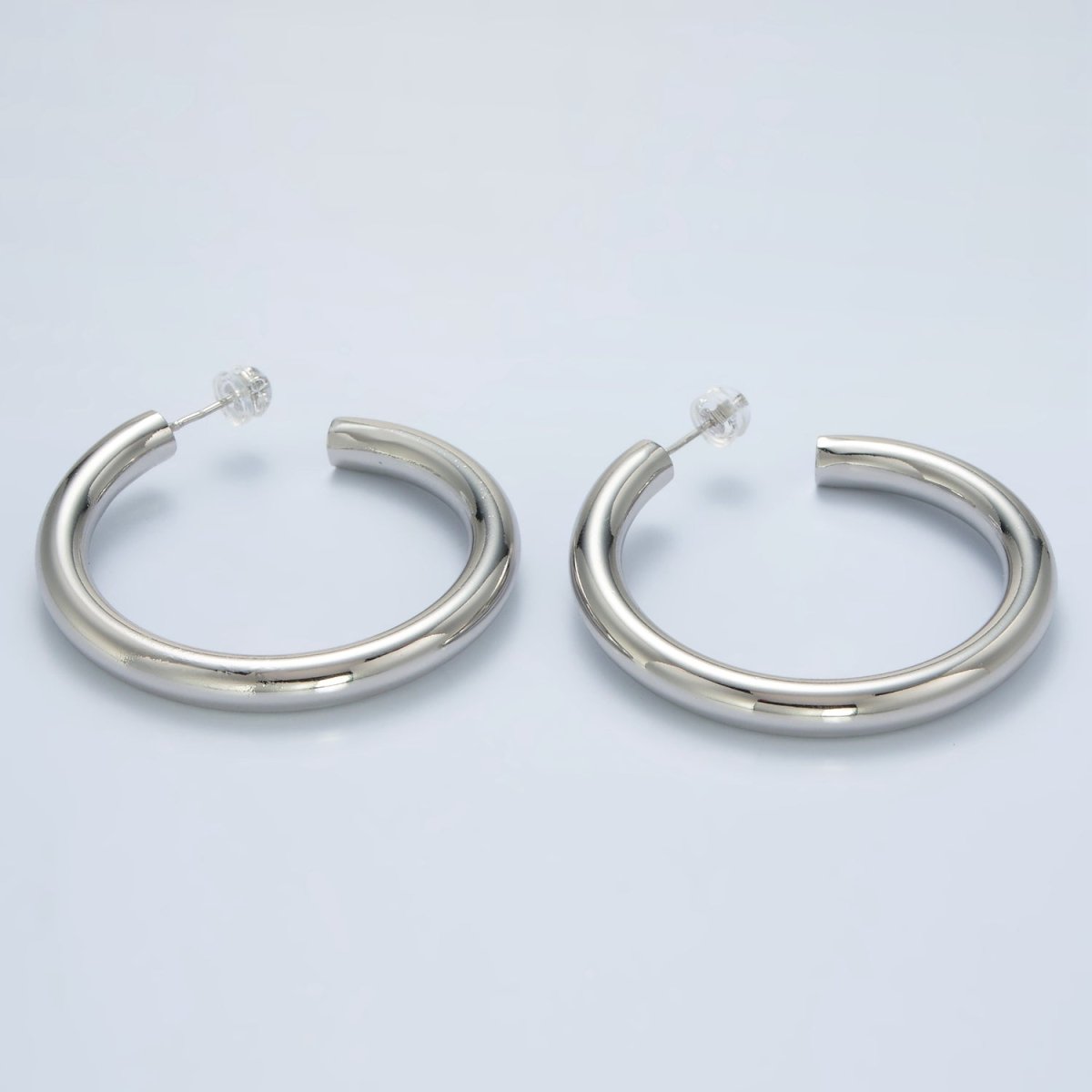 White Gold plated Chunky Minimalist Silver Tube Hoop Earrings | AD - 639 - DLUXCA
