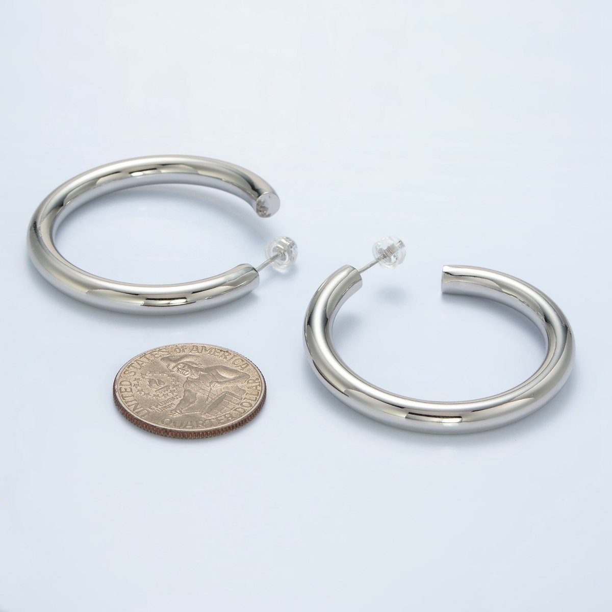 White Gold plated Chunky Minimalist Silver Tube Hoop Earrings | AD - 639 - DLUXCA