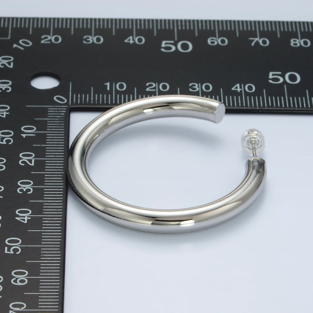 White Gold plated Chunky Minimalist Silver Tube Hoop Earrings | AD - 639 - DLUXCA