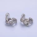 White Gold plated Clear Baguette Bar Abstract Twirl Stud Earrings | AD1299 - DLUXCA