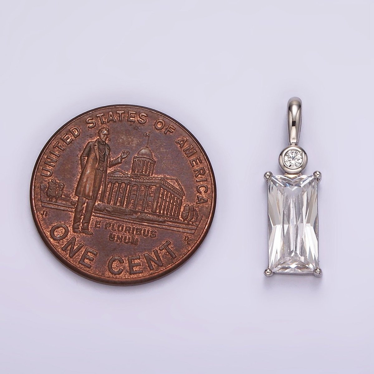 White Gold plated Clear Baguette CZ Bezel Bail Pendant | AA1125 - DLUXCA