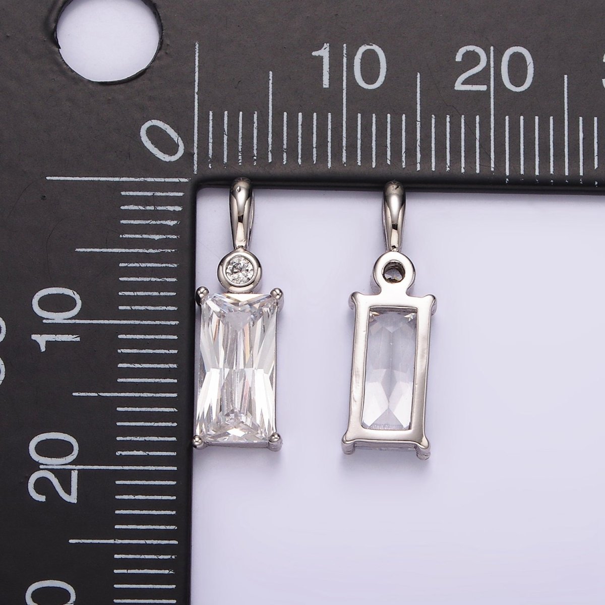 White Gold plated Clear Baguette CZ Bezel Bail Pendant | AA1125 - DLUXCA