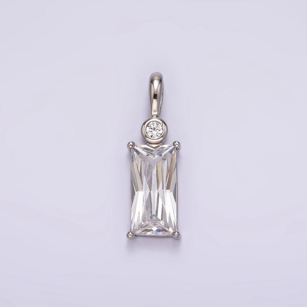 White Gold plated Clear Baguette CZ Bezel Bail Pendant | AA1125 - DLUXCA