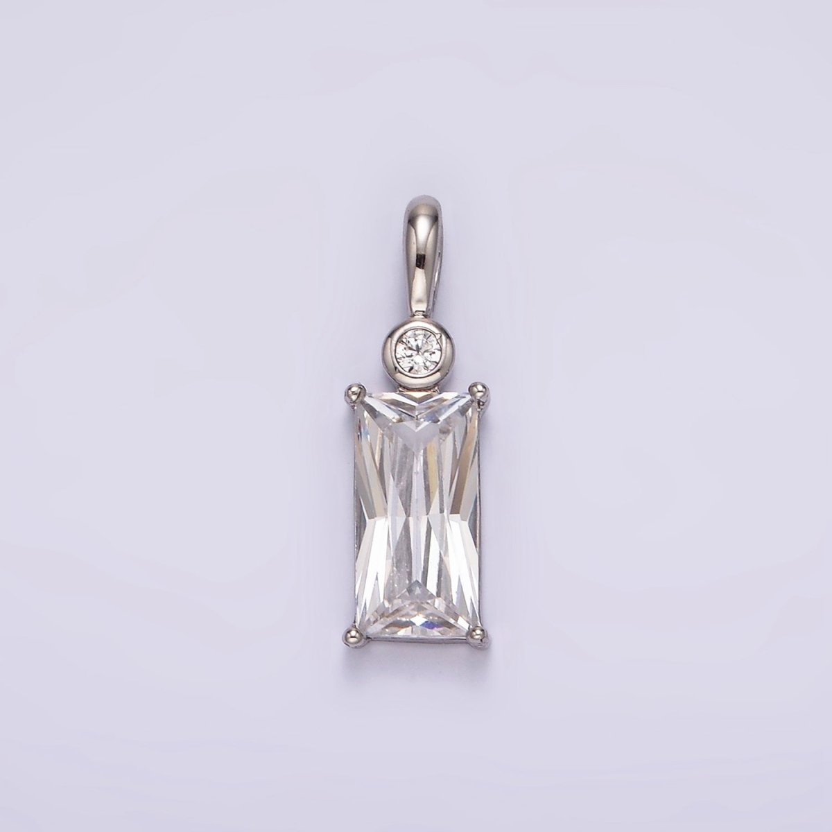 White Gold plated Clear Baguette CZ Bezel Bail Pendant | AA1125 - DLUXCA