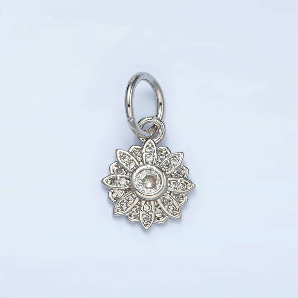 White Gold plated Clear CZ Blooming Flower Charm | AG861 - DLUXCA