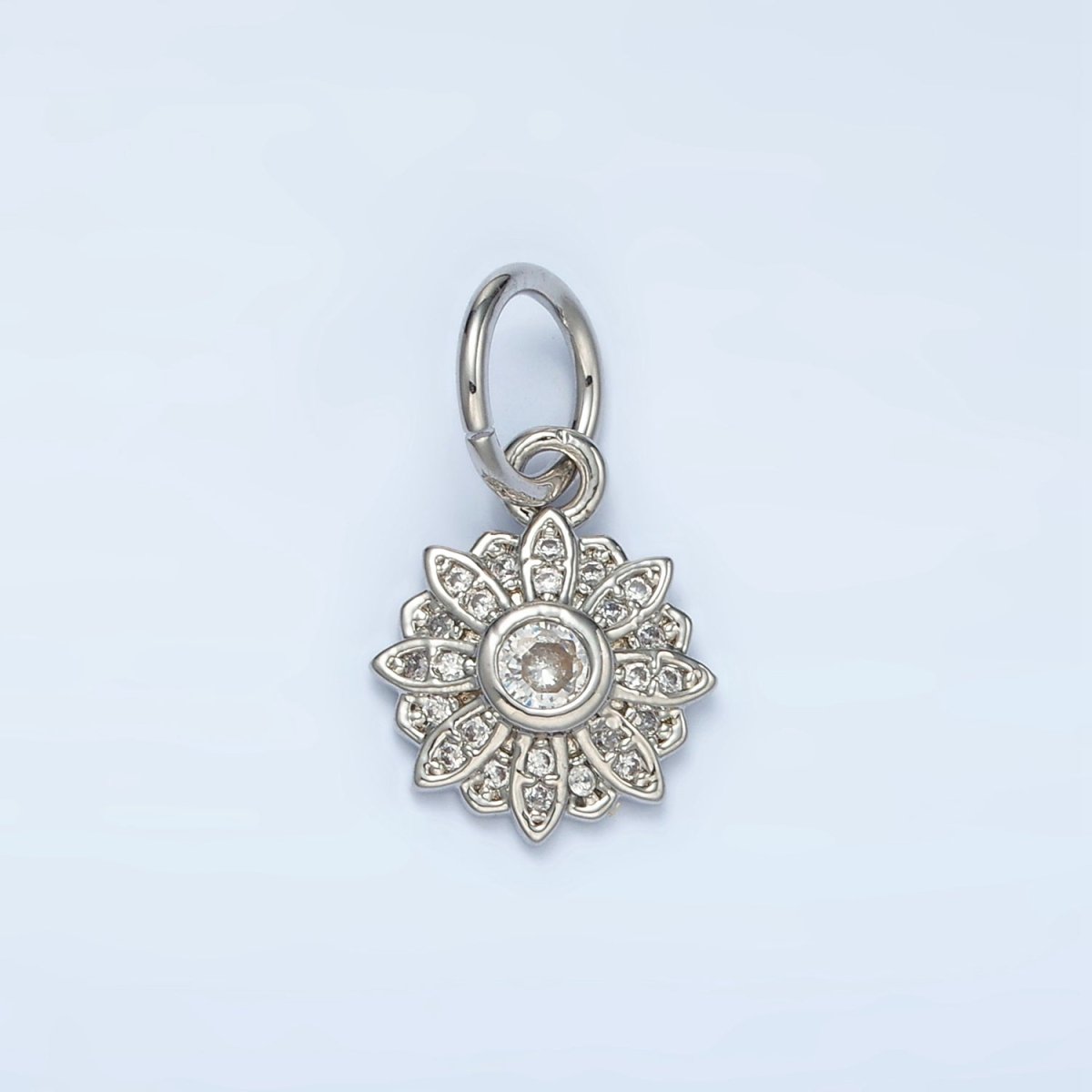 White Gold plated Clear CZ Blooming Flower Charm | AG861 - DLUXCA