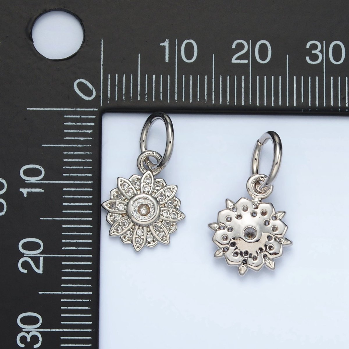White Gold plated Clear CZ Blooming Flower Charm | AG861 - DLUXCA