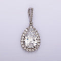 White Gold plated Clear CZ Lined Teardrop Micro Paved Pendant | AA1124 - DLUXCA