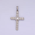 White Gold plated Clear CZ Micro Paved Dotted Religous Cross Pendant | I364 - DLUXCA
