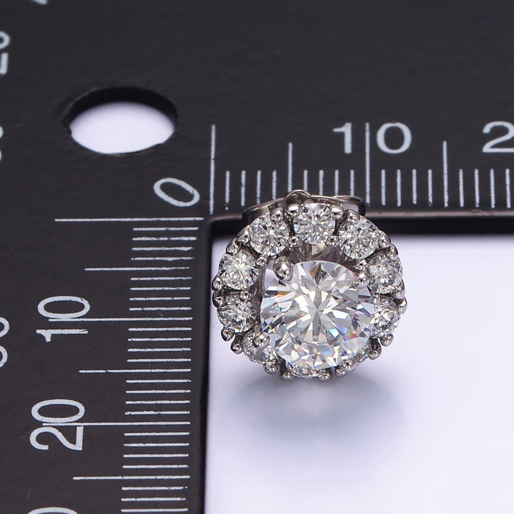 White Gold plated Clear CZ Round Stud Earrings | Q165 - DLUXCA