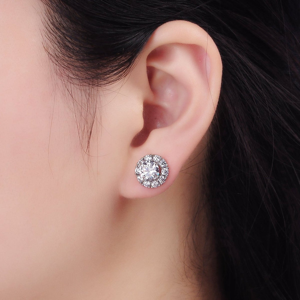 White Gold plated Clear CZ Round Stud Earrings | Q165 - DLUXCA