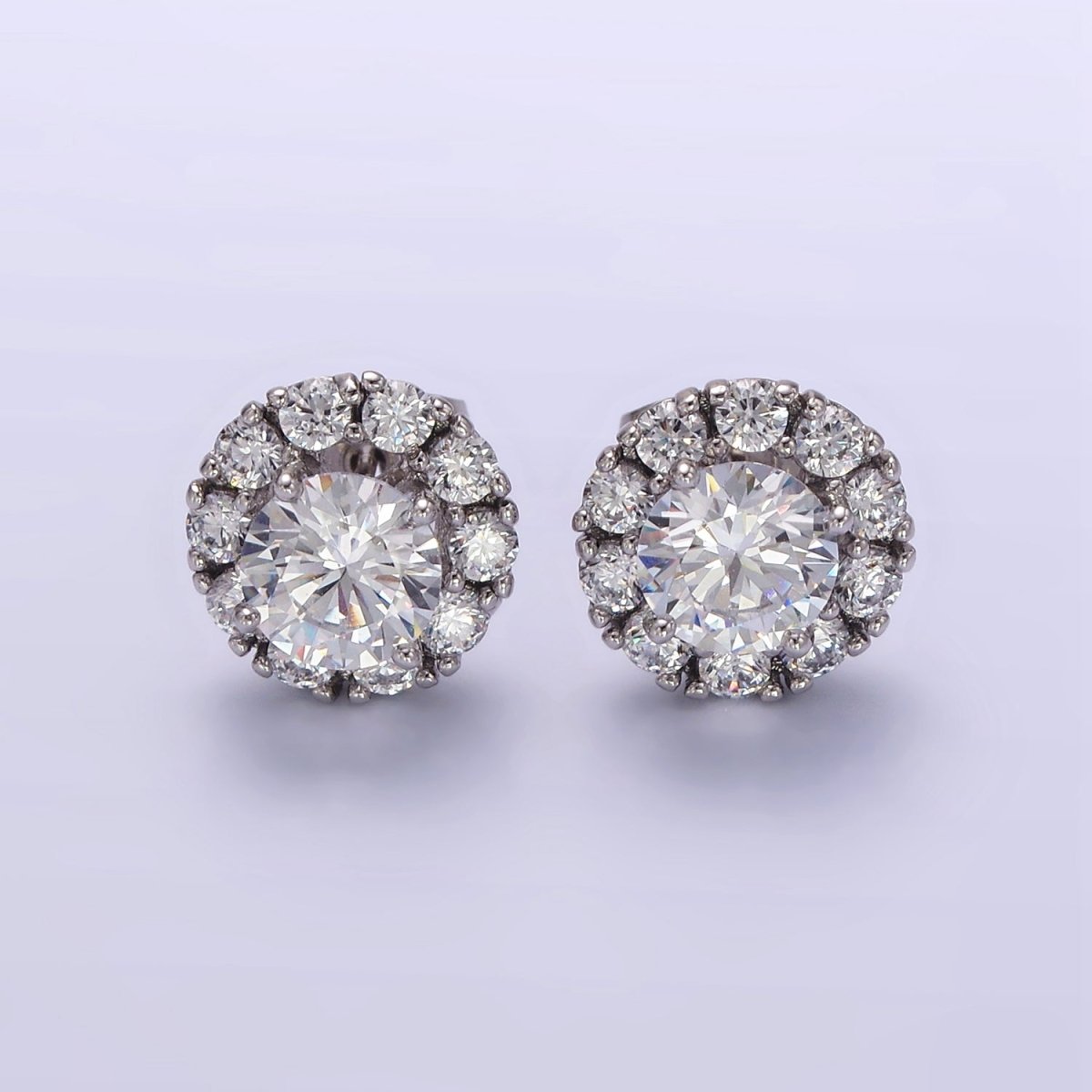 White Gold plated Clear CZ Round Stud Earrings | Q165 - DLUXCA