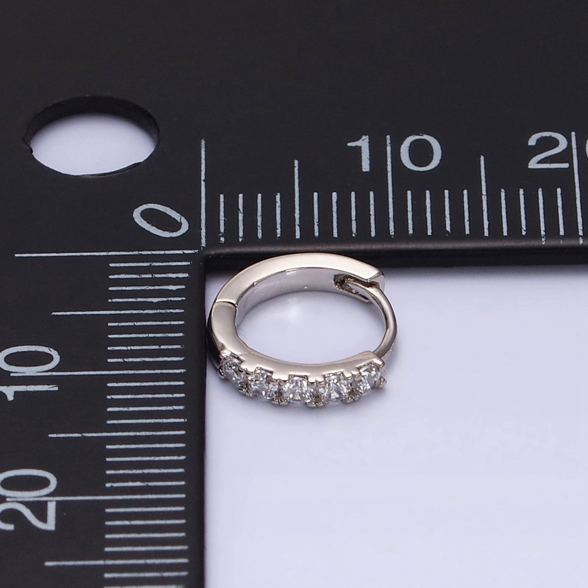 White Gold plated Clear Micro Paved CZ 10mm Cartilage Huggie Earrings | AD1543 - DLUXCA