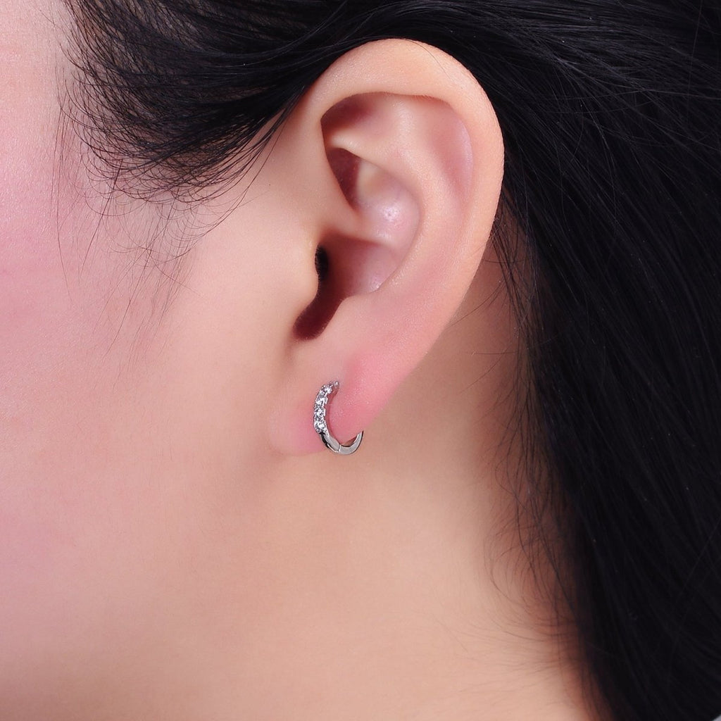 White Gold plated Clear Micro Paved CZ 10mm Cartilage Huggie Earrings | AD1543 - DLUXCA