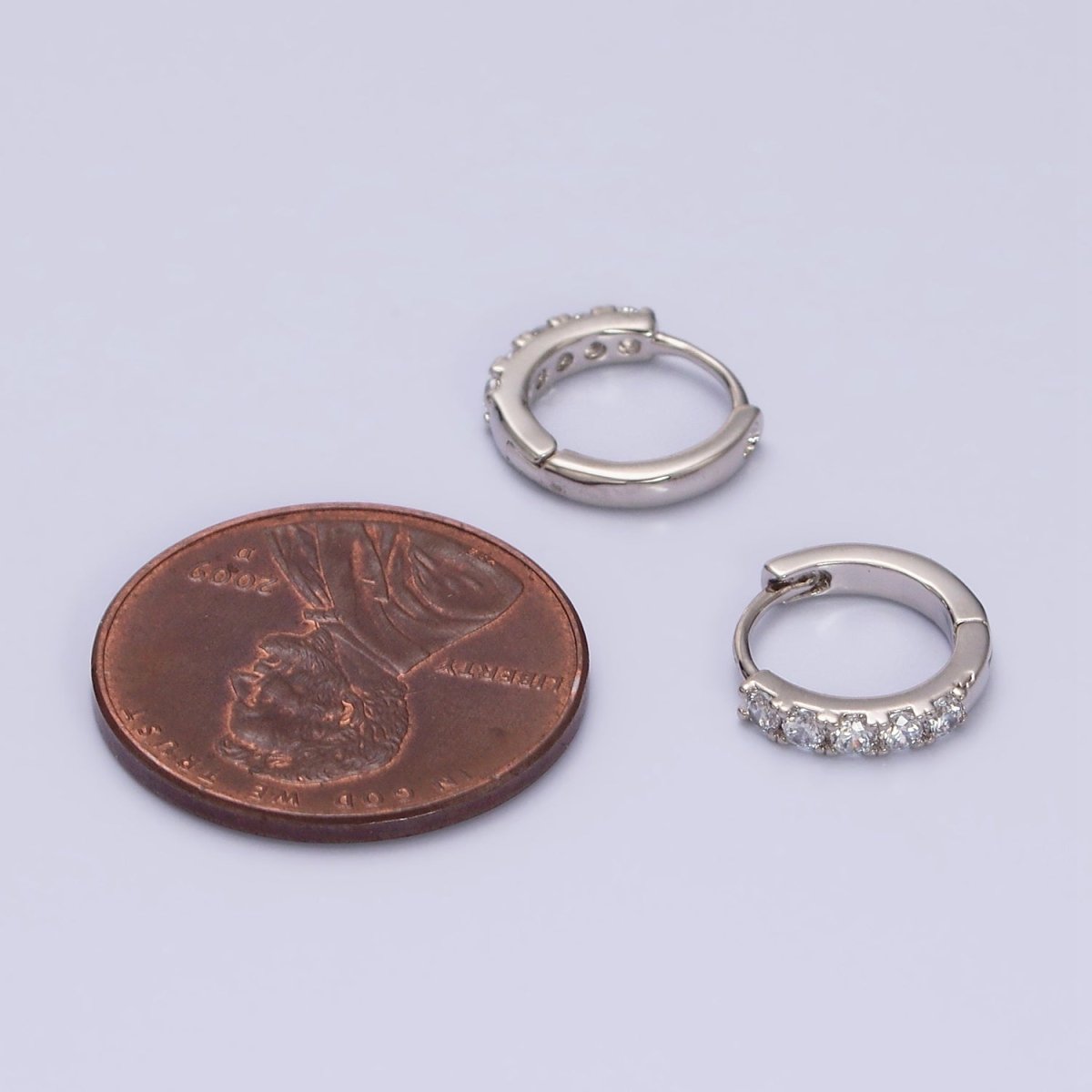 White Gold plated Clear Micro Paved CZ 10mm Cartilage Huggie Earrings | AD1543 - DLUXCA