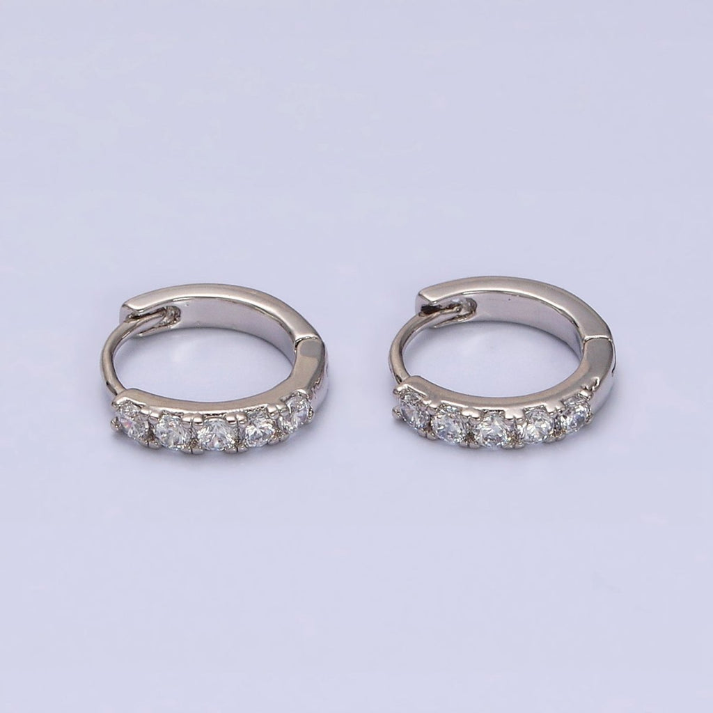 White Gold plated Clear Micro Paved CZ 10mm Cartilage Huggie Earrings | AD1543 - DLUXCA