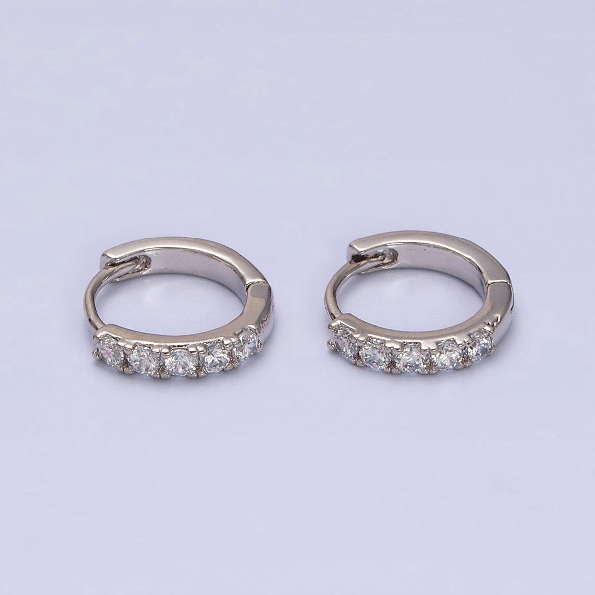 White Gold plated Clear Micro Paved CZ 10mm Cartilage Huggie Earrings | AD1543 - DLUXCA