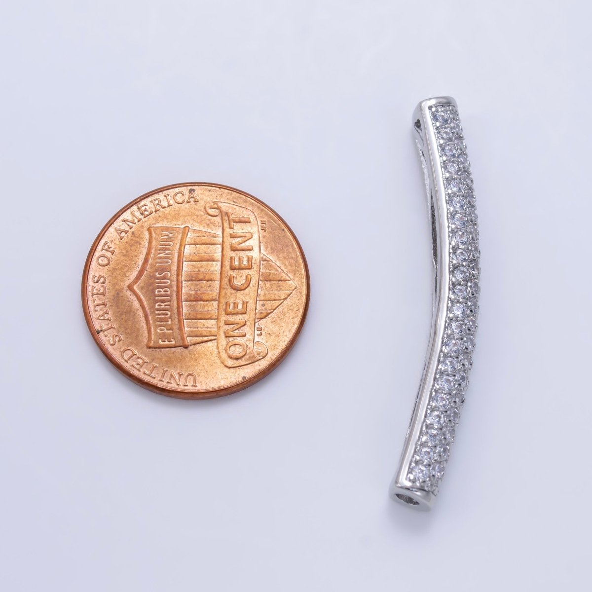 White Gold plated Clear Micro Paved CZ Tube Bead | B633 - DLUXCA