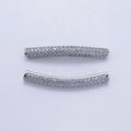 White Gold plated Clear Micro Paved CZ Tube Bead | B633 - DLUXCA