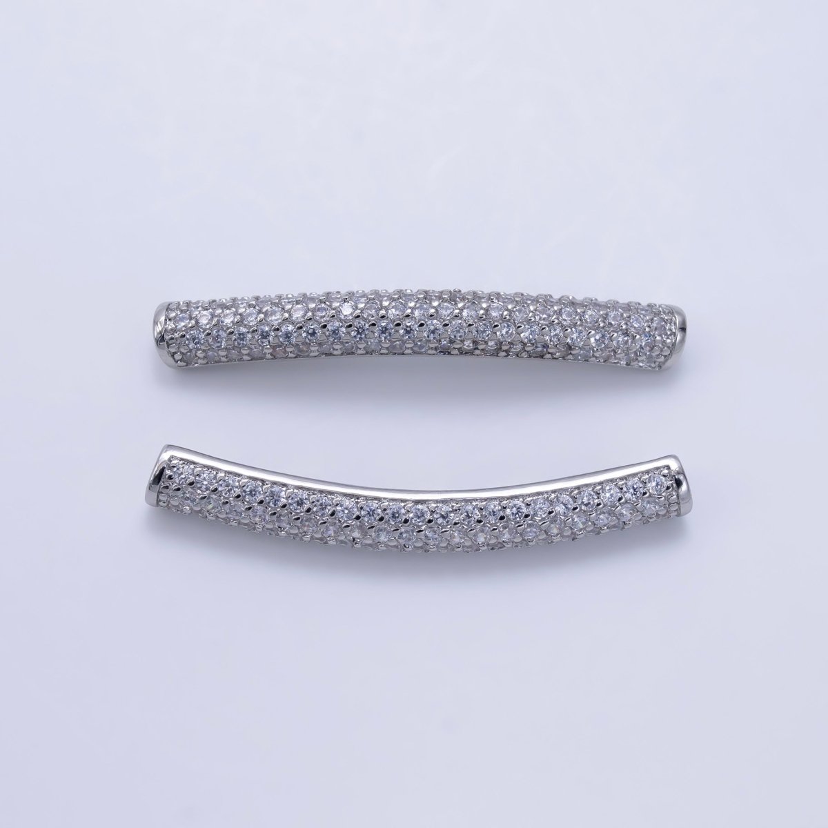 White Gold plated Clear Micro Paved CZ Tube Bead | B633 - DLUXCA