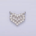 White Gold plated Clear Multiple Baguette Micro Paved CZ 14mm Heart Connector G-787 - DLUXCA